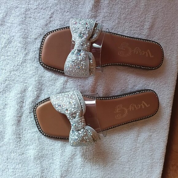 Veryg Women's Beaded Bow Slip On Sandals Size 8 1/2 NEW - Picture 2 of 5